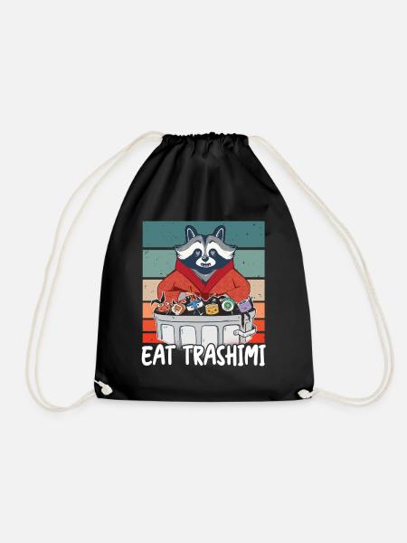 Waschbär Japanisches Sushi Eat Trashimi Wortspiel - Turnbeutel - Schwarz