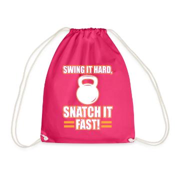 Swing It Hard Snatch It Fast Kettlebell Dumbbells - Drawstring Bag - fuchsia - Front