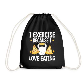 Kettlebell Pizza Exercise Because Love Eating - Drawstring Bag - black - Front