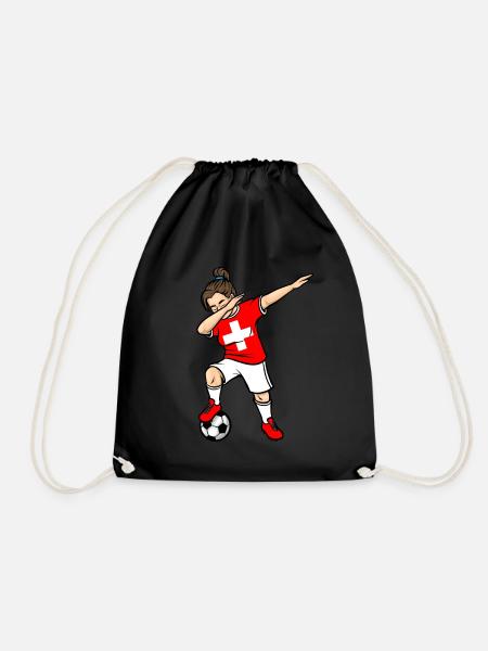 Dabbing Fußballspieler Mädchen Schweiz Fußball - Turnbeutel - Schwarz