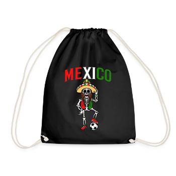 Skeleton Women Girl Mexico Soccer Player - Drawstring Bag - black - Front