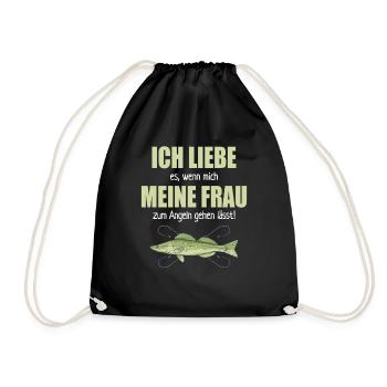 Liebe Meine Frau Angeln Gehen Lässt Angelsport - Turnbeutel - Schwarz - Vorne