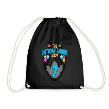 This Saurus Is 7 Dinosaur Footprint Birthday - Drawstring Bag - black - Front