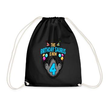 This Saurus Is 4 Dinosaur Footprint Birthday - Drawstring Bag - black - Front