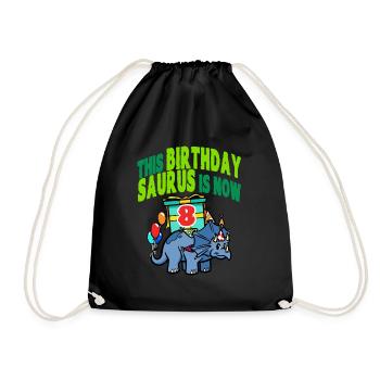 This Birthday Saurus Is Now 8 Dinosaur - Drawstring Bag - black - Front