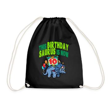 This Birthday Saurus Is Now 10 Dinosaur - Drawstring Bag - black - Front
