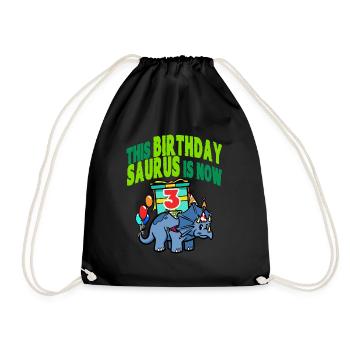 This Birthday Saurus Is Now 3 Dinosaur - Drawstring Bag - black - Front