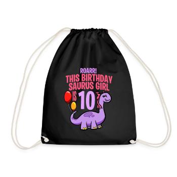 This Birthday Saurus Girl Is 5 Dinosaur - Drawstring Bag - black - Front