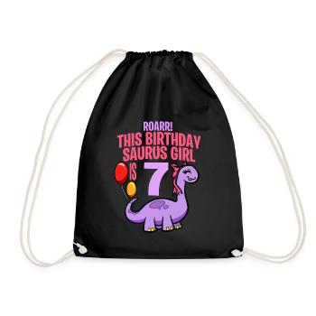 This Birthday Saurus Girl Is 7 Dinosaur - Drawstring Bag - black - Front
