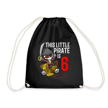 Skeleton This Little Pirate Is 6th Pirate Birthday - Drawstring Bag - black - Front