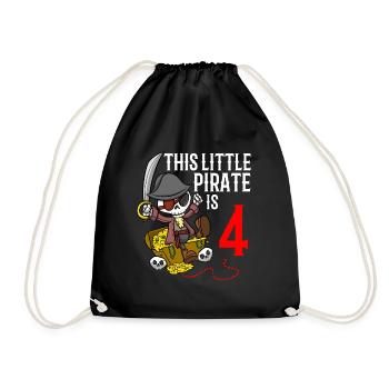 Skeleton This Little Pirate Is 4th Pirate Birthday - Drawstring Bag - black - Front