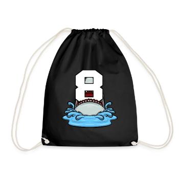 Sea Animals Birthday Kids Shark 8th Birthday - Drawstring Bag - black - Front