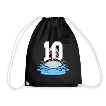 Sea Animals Birthday Kids Shark 10th Birthday - Drawstring Bag - black - Front
