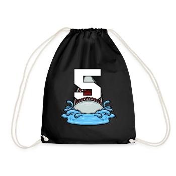 Sea Animals Birthday Kids Shark 5th Birthday - Drawstring Bag - black - Front