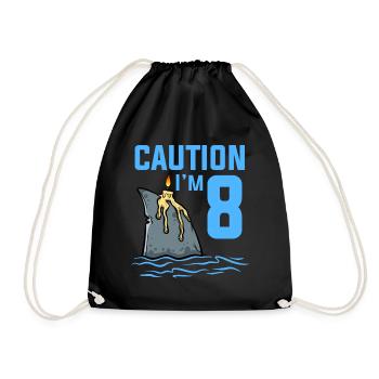 Sea Animals Birthday Kids Shark 8th Birthday - Drawstring Bag - black - Front