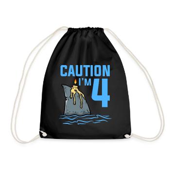 Sea Animals Birthday Kids Shark 4th Birthday - Drawstring Bag - black - Front