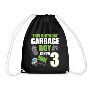 Garbage Truck Birthday Kids Boy 3rd Birthday Party - Drawstring Bag - black - Front