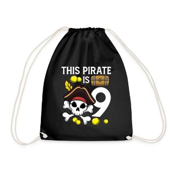 Skeleton This Pirate Is 9th Pirate Birthday - Drawstring Bag - black - Front