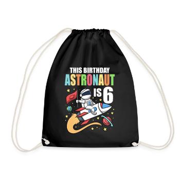 Space Birthday 6 Astronaut Planeten Raketenschiff - Turnbeutel - Schwarz - Vorne