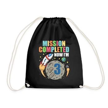 Space Birthday 3 Astronaut Planeten Raketenschiff - Turnbeutel - Schwarz - Vorne