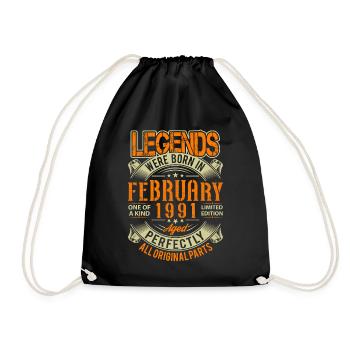 1991 Februar Geburtstag Legende - Turnbeutel - Schwarz - Vorne
