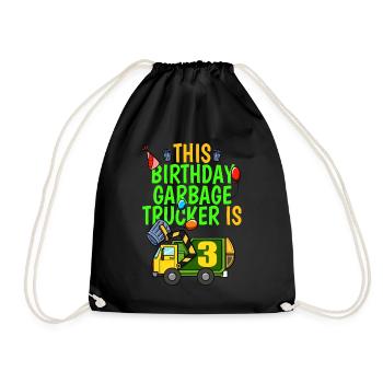 Garbage Truck Birthday Kids Boy 3rd Birthday Party - Drawstring Bag - black - Front