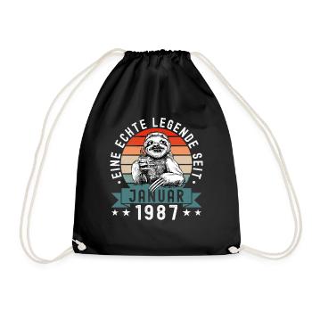 Faultier Geburtstag Januar 1987 Geboren Jahrgang - Turnbeutel - Schwarz - Vorne