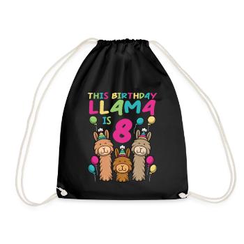 Lama Geburtstag 8. Geburtstag Party Alpaka Mädchen - Turnbeutel - Schwarz - Vorne
