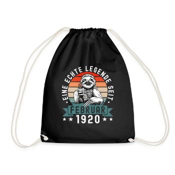 Faultier Geburtstag Februar 1920 Geboren Jahrgang - Turnbeutel - Schwarz - Vorne