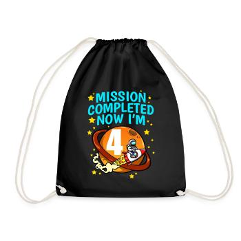 Space Birthday 4 Astronaut Planeten Raketenschiff - Turnbeutel - Schwarz - Vorne
