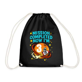 Space Birthday 3 Astronaut Planeten Raketenschiff - Turnbeutel - Schwarz - Vorne