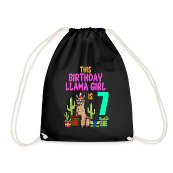 Llama Girl 7th Birthday Party Alpaca - Drawstring Bag - black - Front