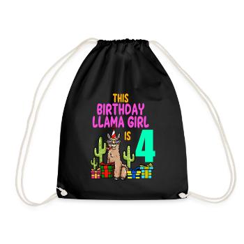 Llama Girl 4th Birthday Party Alpaca - Drawstring Bag - black - Front
