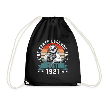 Faultier Geburtstag Juni 1921 Geboren Jahrgang - Turnbeutel - Schwarz - Vorne