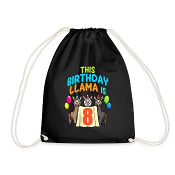 Llama Girl 6th Birthday Party Alpaca - Drawstring Bag - black - Front