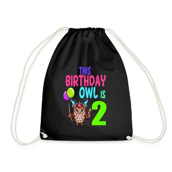 Eule Geburtstag Kinder Mädchen 2. Geburtstag Eulenliebhaber - Turnbeutel - Schwarz - Vorne