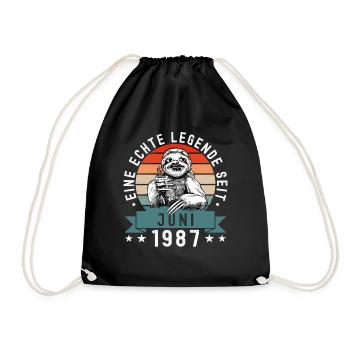 Faultier Geburtstag Juni 1987 Geboren Jahrgang - Turnbeutel - Schwarz - Vorne