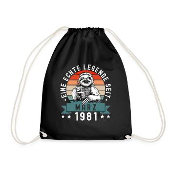 Faultier Geburtstag März 1981 Geboren Jahrgang - Turnbeutel - Schwarz - Vorne