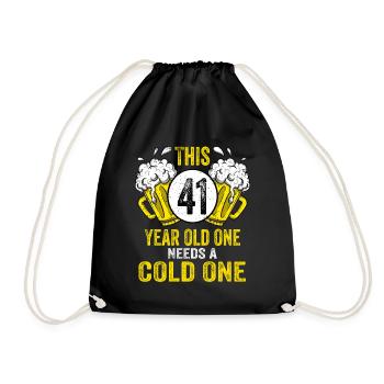 Men Beer Birthday Funny 41 Year Old Beer Lover - Drawstring Bag - black - Front