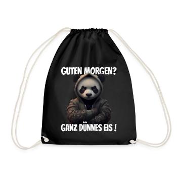 Guten Morgen? Ganz dünnes Eis! Lustiger Pandabär - Turnbeutel - Schwarz - Vorne