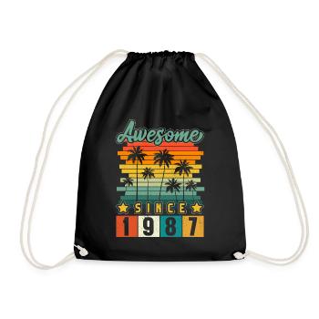 1987 Born Birthday Year of birth vintage - Drawstring Bag - black - Front