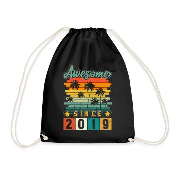 2019 Born Birthday Year of Birth Vintage - Drawstring Bag - black - Front