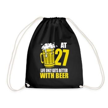 Men Beer Birthday Funny 27 Year Old Beer Lover - Drawstring Bag - black - Front