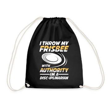 I Throw my Frisbee With Authority Disc-Iplinarian - Turnbeutel - Schwarz - Vorne