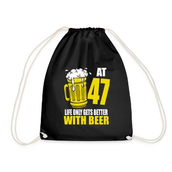 Men Beer Birthday Funny 47 Year Old Beer Lover - Drawstring Bag - black - Front