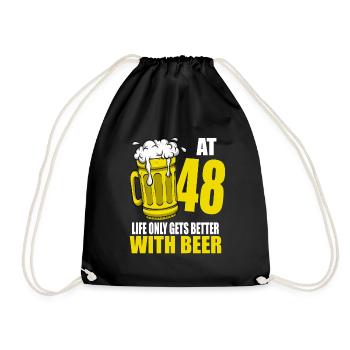 Men Beer Birthday Funny 48 Year Old Beer Lover - Drawstring Bag - black - Front
