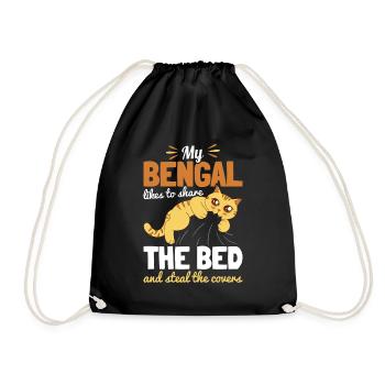 Bengal Katze Im Bett Katzenmama Katzenpapa Geschen - Turnbeutel - Schwarz - Vorne