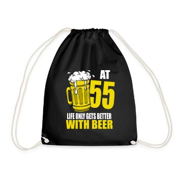 Men Beer Birthday Funny 55 Year Old Beer Lover - Drawstring Bag - black - Front