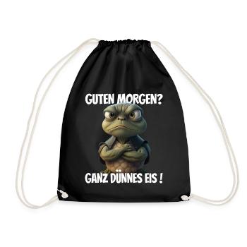 Guten Morgen? Ganz dünnes Eis! Lustige Schildkröte - Turnbeutel - Schwarz - Vorne