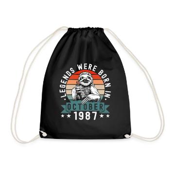 Legends Were Born In October 1987 Sloth Sloth - Drawstring Bag - black - Front